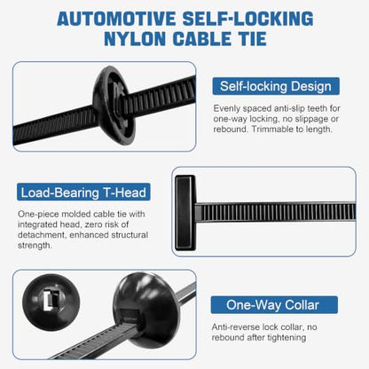 100PCS Nylon Universal Cable Tie Buckle for Car, Automotive Zipper Clips
