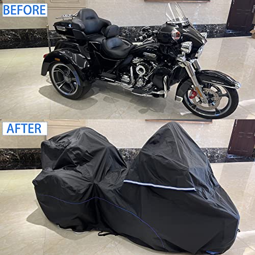 FENRIR 111" Trike Motorcycle Cover Waterproof Outdoor Storage Exhaust Pipe Anti-Scalding Antenna Hole Compatible with Harley Davidson Freewheeler TRI Glide Ultra Road Glide3 Trike Goldwing Roadmaster - size: Trike Motorcycle 111"X43.3"X43.3”