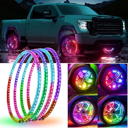 17.5" Double Row LED Wheel Ring Lights, App Control, 92 Modes, Brake Turn