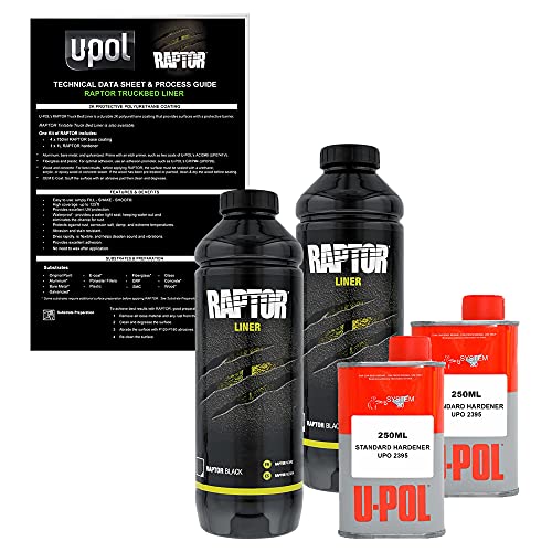 Custom Shop U-Pol Raptor Black Urethane Spray-On Truck Bed Liner, 2 Quarts - color: Black, size: 2 Quart Kit