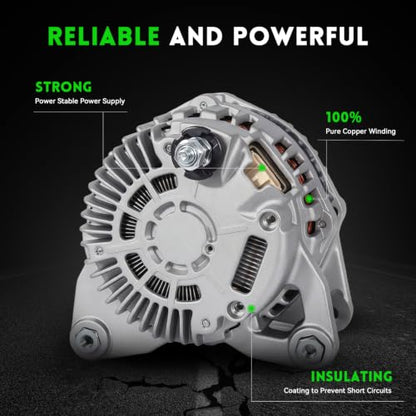 11343N Alternator 110Amp for Nissan Sentra 2007-2010 2.0L, NV200 2013-2014 2.0L, for Versa 2007-2009, Tiida 2007-2011 1.8L, Replace OE 40048098 A2TG0881 23100EL010 23100JD200 AMT0191 - size: 11343N