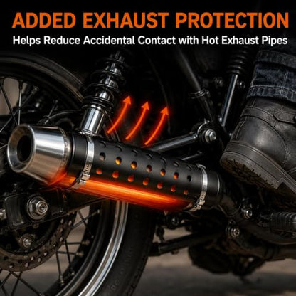 PSLER Motorcycle Exhaust Heat Shield with Stainless Steel Clamps, 9" Black