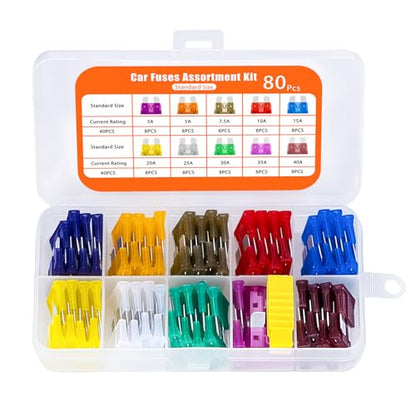 80 PCS Standard Car Fuses Assortment Kit, Blade Fuses Automotive Fuse Kit - size: 80pcs Standard