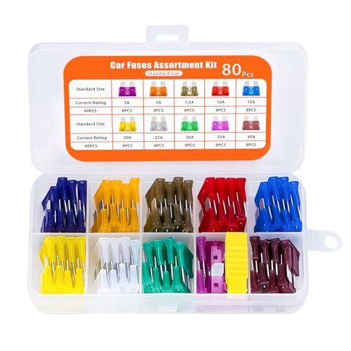 80 PCS Standard Car Fuses Assortment Kit, Blade Fuses Automotive Fuse Kit - size: 80pcs Standard