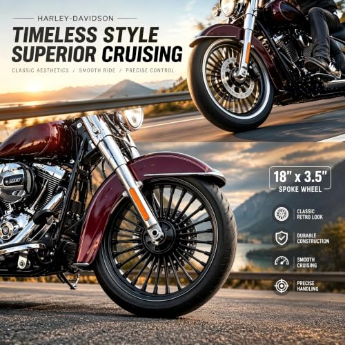TOFR 18x3.5 Fat Spoke Front Wheel Black For Harley Softail Choppers 00-22 - color: Gloss Black, size: Front:18x3.5