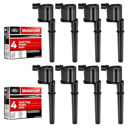 MAS Set of 8 Ignition Coils Pack & 8pcs Motorcraft Platinum Spark Plug SP493 Compatible with Lincoln Navigator Blackwood Mark VIII Ford Mustang Replacement for DG543 UF191 DG492 DG512 - style: DQ50101EX8 SP493X8