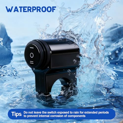 3-Speed Adjustment Motorcycle Headlight Switch 12v 7/8" 22-23mm Waterproof Motorcycle ATV UTV Handlebar On-Off-On Control（Black）