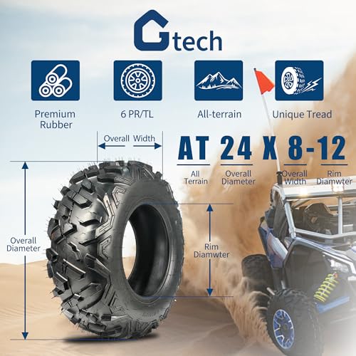 GarveeTech Set of 2 ATV UTV All-Terrain Tires 24x8-12, 6PR Tubeless Heavy Duty Off-Road Tires for Mud & Sand, Durable Off-Road Performance & High Load Capacity - size: AT24X8-12, style: Pattern 110