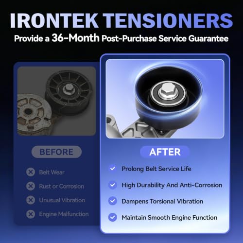 IRONTEK Belt Tensioner Pulley Assembly 38274 fit for Ford (2003-2014 for E-150/2002-2005 Excursion/ 2002-2014 Expedition/2002-2010 Explorer), fit for Lincoln 2002-2014 Navigator #1L2E6B209CA - size: 38274