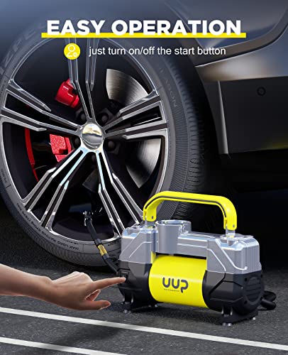 UUP Portable 12V Air Compressor, 150 PSI Tire Inflator with Dual Cylinders - color: Yellow