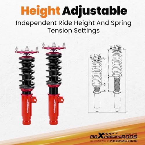 maXpeedingrods Coilovers for Honda Civic Hatchback 2016-2021 52mm clamp diameter only, Height Adjustable Coilovers Suspension Kit, Preset Damping Lowering Kit Red