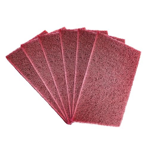 6PCS Scuff Pads, 8" x 5" Very Fine Grade General Purpose Hand Pads, Non-Woven Scouring Pad Abrasive Scrubber for Sanding Scuffing Automotive Body Surface Preparation (Red) - color: Red