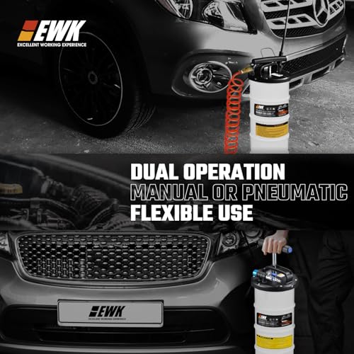 EWK 6.5L Pneumatic/Manual Fluid Extractor Pump & Flexible Reusable Funnel - size: 6.5L + Flexible Oil Funnel