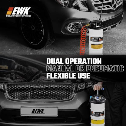 EWK 6.5L Pneumatic/Manual Fluid Extractor Pump & Flexible Reusable Funnel - size: 6.5L + Flexible Oil Funnel