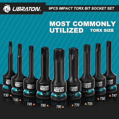 LIBRATON Impact Torx Bit Socket Set, 1/2" Drive, S2 Steel, T30-T80, 9PCS - style: 9PCS Torx