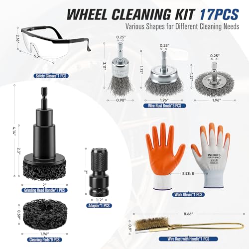 Wheel Hub Cleaning Tool Kit, 17 PCS Stud Rust Remover for Drill - color: Hub Restore Kit