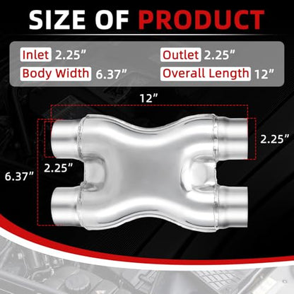 LCGP 2.25" Exhaust X Pipe, Universal 2.25" In/Out Crossover X Pipe 12" Length Polished Surface Stainless Steel Weld-on - size: 2.25 Inch, style: X Pipe-A
