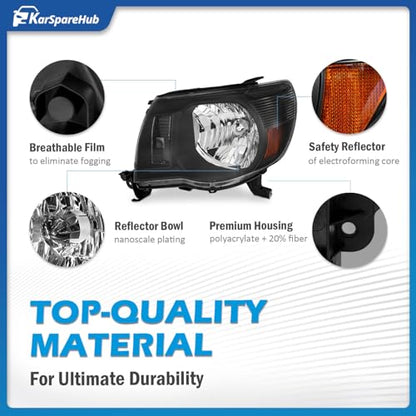 Headlights Assembly for 2005-2011 Toyota Tacoma - color: Matte Black | With High & Low Beam Bulbs