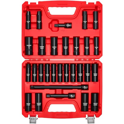 VEVOR 1/2" Drive Impact Socket Set, 29-Piece Deep Sockets - size: 1/2" 29 PCS