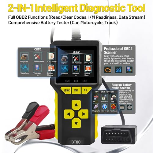 Car OBD2 Scanner Battery Tester 2 in 1 Code Reader Full OBDII Diagnosis 12/24V - color: BT80 2 in 1 Code Reader