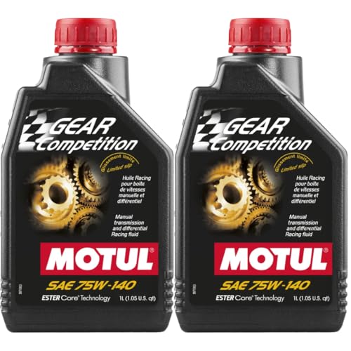 Motul Gear Competition 75W-140 Synthetic Gear Oil – Ester Core® Racing Formula, Limited Slip (LS) Differential & Manual Transmission Fluid, Extreme Pressure Protection, 1 Liter (Pack of 2) - size: 2 Pack