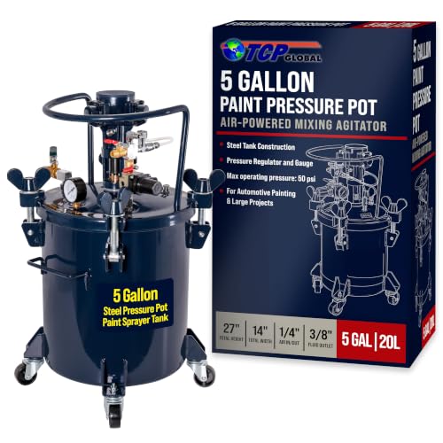TCP Global 5 Gallon (20 Liter) Heavy Duty Steel Pressure Pot Paint Tank - size: 5 Gallon Pneumatic