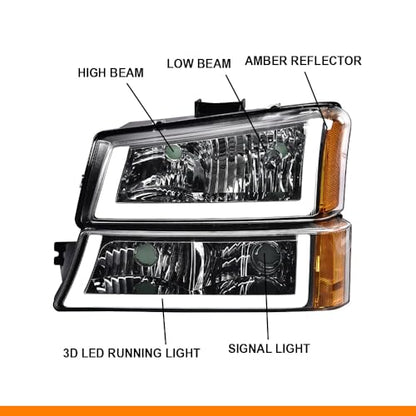 G-PLUS LED Headlights & Tail Lights Fit Chevy Silverado 1500 2500 2003-2006 - color: Clear Lens Chrome Housing Amber Reflector & Red, size: U LED