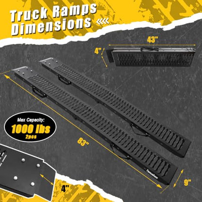 Temushom 83" Black Series Folding Truck Ramps, 1000 Lbs Capacity, 2 Pcs - size: Black-83'' L-Usable Height: under 30''