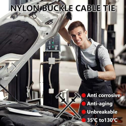 200Pcs Nylon Universal Cable Tie Buckle for Car, New Multifunctional Heavy Duty Self Locking Automotive Fasteners for DIY Car Repair, Wire Management, Home,Office Use