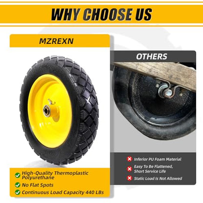 MZREXN 4.80/4.00-8" Wheelbarrow Tires, 15" Flat Free Tire and Wheel - color: Yellow-2pcs