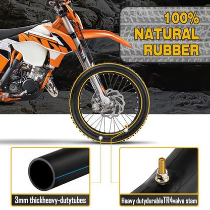 (2-Pack) 2.75/3.00-21" Inner Tubes 80/100-21 or 90/90-21 Heavy Duty Dirt Bike Inner Tubes, 2mm Thick, TR4 Valve, Fits HondaAfrica Twin CRF230, CRF250, CR250 Kawasaki KLR, KDX200 and More - size: 2.75/3.00-21" (80/100-21")