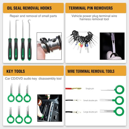 GOOACC 238Pcs Trim Removal Tool Auto Push Pin Bumper Retainer Clip Set - color: 120Pcs Clips + 118 Remover Green