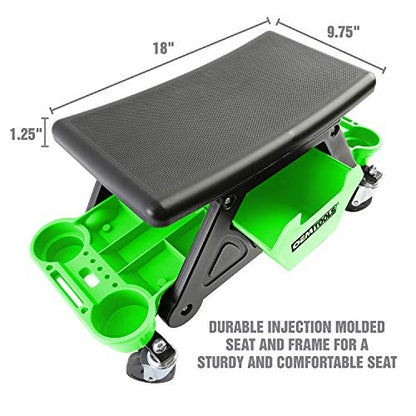 OEMTOOLS 24986 Heavy-Duty Rolling Workbench and Creeper Seat, Mechanics Stool with Wheels, Creepers, Shop Stools with Wheels, Automotive, Green and Black 300 LB Capacity