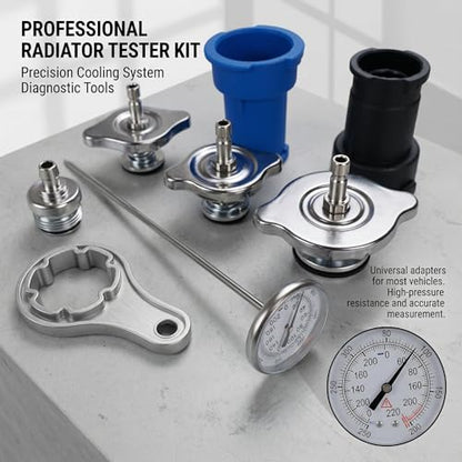 Coolant Pressure Tester Kit – Radiator System Leak Detector & Cooling Test Tool with Tesla, Porsche Adapter (27-Piece) (Nylon)