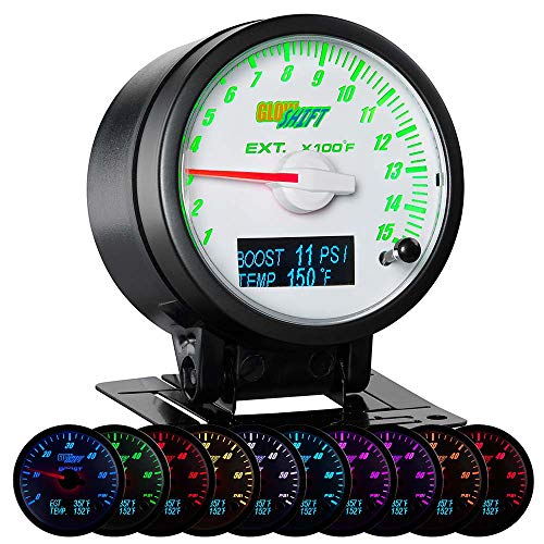 GlowShift 3in1 White 1500F Pyrometer EGT w/Digital Boost & Temp Gauge Kit