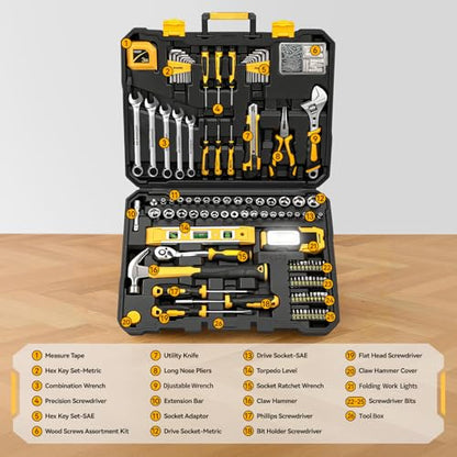 GRENPRO 219PCS Basic Home Auto Mechanic Hand Tool Kit with Storage Tool Box - style: Yellow Hand Tool Set 219PC