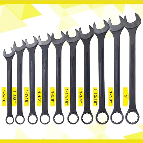 Jumbo Combination Wrench Set, 10-Piece SAE (1-5/16"-2-1/2"), Black Oxide, Pouch - Widest SAE Range, Commercial Grade, Heavy Duty Industrial Applications - color: 10-piece Sae (1-5/16"-2-1/2"), Black Oxide