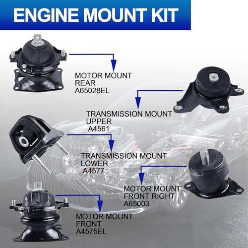 5PCS Engine Motor Mount Set fit for Accord 08-12, Crosstour 12 V6-3.5L Auto - size: 2008-2012 Honda Accord