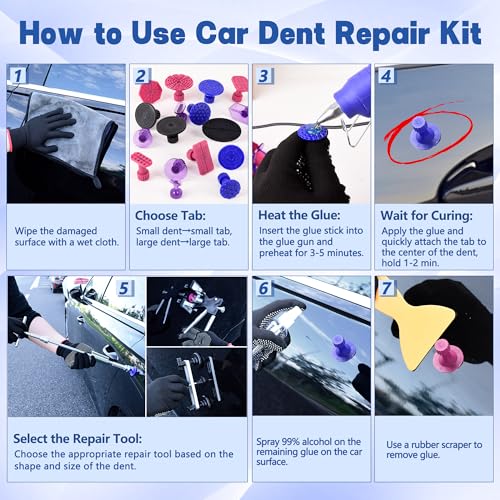 Car Dent Puller Kit, 140 PCS Paintless Dent Removal Kit with T-bar Dent Puller, Bridge Puller, Dent Lifter, Suction Cup Puller. Dent Remover Tool for Car Dents, Hail Damage, Door Ding Repair