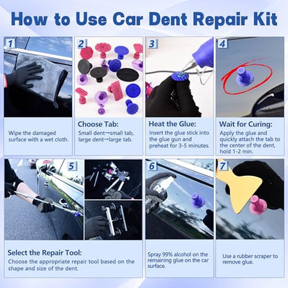 Car Dent Puller Kit, 140 PCS Paintless Dent Removal Kit with T-bar Dent Puller, Bridge Puller, Dent Lifter, Suction Cup Puller. Dent Remover Tool for Car Dents, Hail Damage, Door Ding Repair