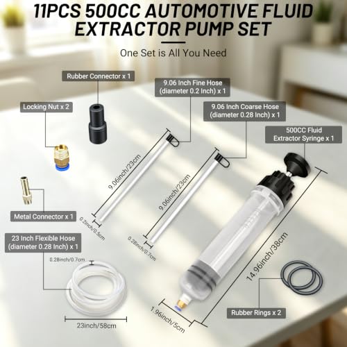 DZZ 500cc Fluid Extractor Pump,with 23.6" Flexible Hose,Two 9" Tubes