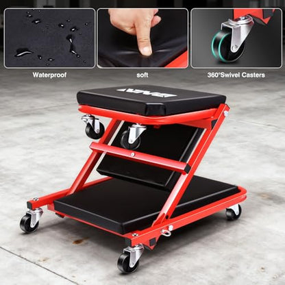 ‎DNA MOTORING TOOLS-00184 36 Inches 2 IN 1 Rolling Folding Car Creeper/Seat, 6 Pcs 2" Casters, 150kg Weight Capacity, Red - color: Red, size: 36 Inches