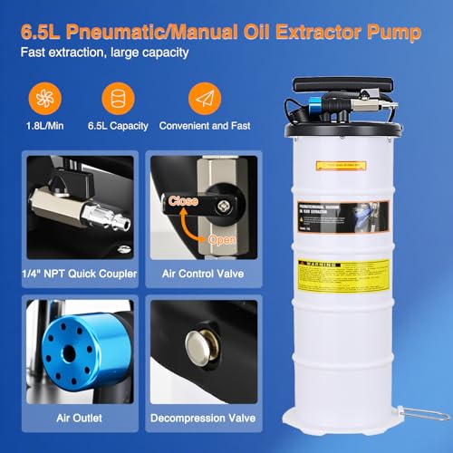 GOOACC Oil Extractor Pump 6.5L Pneumatic Manual Vacuum Fluid Extractor Tool - size: 6.5L Pneumatic/Manual