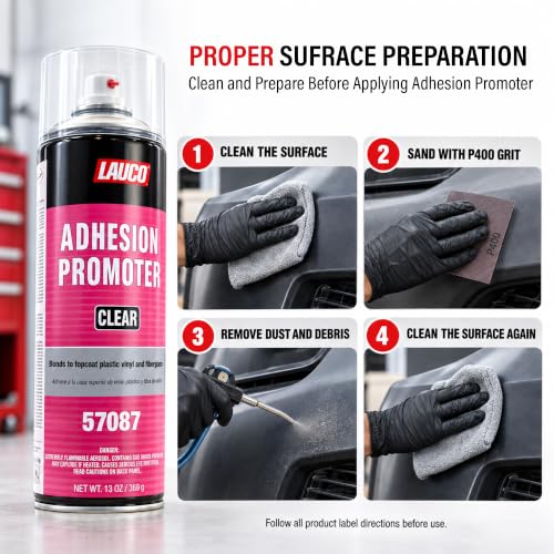 LAUCO Automotive Adhesion Promoter 13 oz Spray Can Pack of 1 - Use on Multi Surfaces Like Automotive Plastics, Bumpers, Vinyl Trim and Fiberglass (57087)