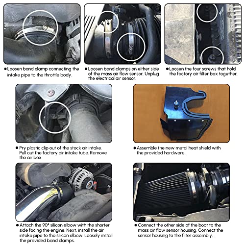 PTNHZ 4" Cold Air Intake Filter w/Heat Shield Kit Compatible For 99-07 Cadillac Escalade Chevy Silverado Tahoe GMC Yukon Sierra 1500 2500 3500 V8 4.8L/5.3L/6.0L (Blue) - style: Blue