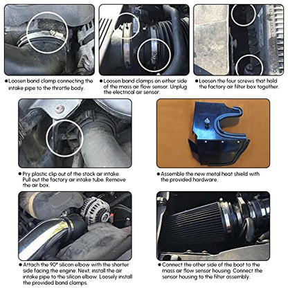 PTNHZ 4" Cold Air Intake Filter w/Heat Shield Kit Compatible For 99-07 Cadillac Escalade Chevy Silverado Tahoe GMC Yukon Sierra 1500 2500 3500 V8 4.8L/5.3L/6.0L (Blue) - style: Blue