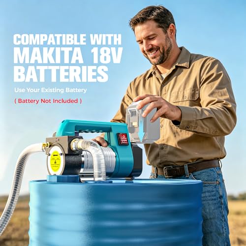 Ecarke 12 GPM Cordless Diesel Transfer Pump Compatible with Makita 18V - color: Blue & Red