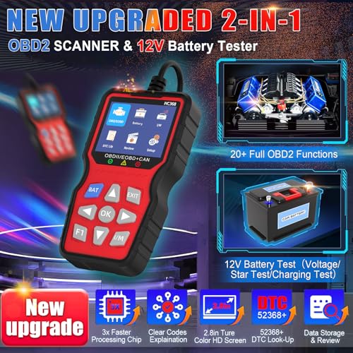 OBD2 Scanner Professional, Car Diagnostic Tool with Live Data & Battery Tester – Works for BMW, Audi, Mercedes, VW & All Cars 10 Modes, Check Engine Light Reader, Oil Reset, Smog Test