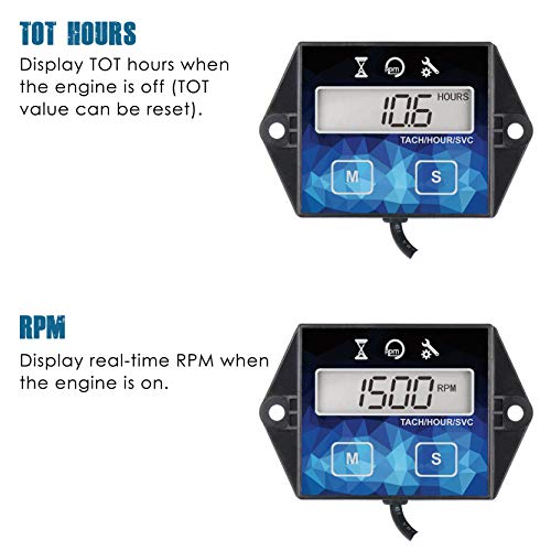 Runleader RL-HM011F Digital Hour Meter, Small Engine Tachometer