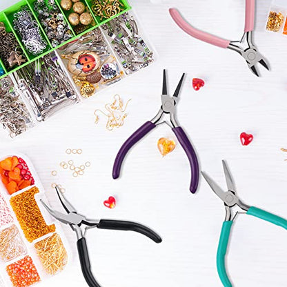 URSKYTOUS 4Pcs Jewelry Pliers Set Jewelry Making Pliers Tools Kit Include Jewelry Making Needle Nose Chain Nose Round Bent Pliers Wire Cutter for Bracelet Beading DIY Craft Jewelry Making Supplies - color: 4pcs Mix Color
